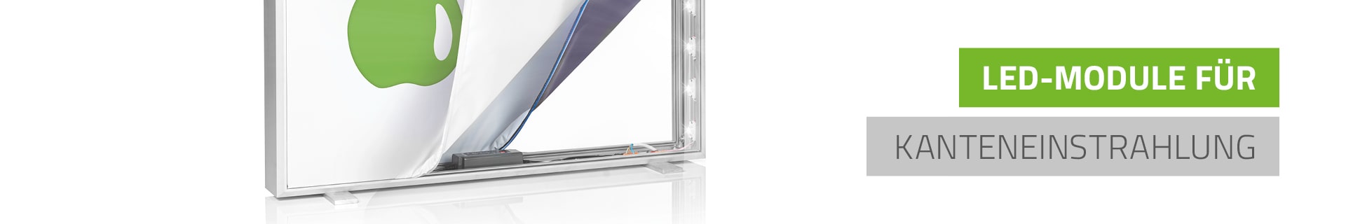 LED-Module für Kantenstrahlung montiert an Zarge mit weißem Transparent